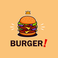 Big Burger Factory Logo. Fast Food Hamburger Restaurant Emblem Vector Illustration - Vector