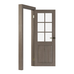 Wooden door isolated on white background. 3D rendering.