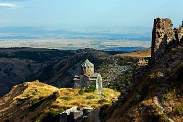 Fototapeta na wymiar Vagrmashen Church was founded in XI century castle near the Armenian Amberd, located on the hillside Aragats.