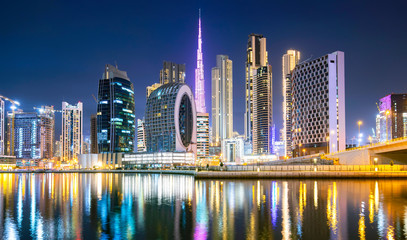 Dubai city ultramodern skyline at night