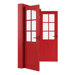 Obraz premium Wooden door isolated on white background. 3D rendering.