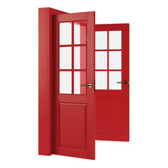 Obraz premium Wooden door isolated on white background. 3D rendering.