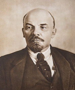 Vladimir Lenin portrait, Russian revolutionary and Head of government from 1917-1924. Picture from book LENIN, Published by OGIZ State Publishing House of Political Literature, Moscow 1939.