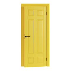 Yellow door isolated on white background. 3D rendering.