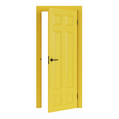 Yellow door isolated on white background. 3D rendering.