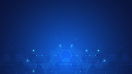 Abstract background of hexagons shape pattern. Concepts and ideas for healthcare technology, innovation medicine, health, science, and research.