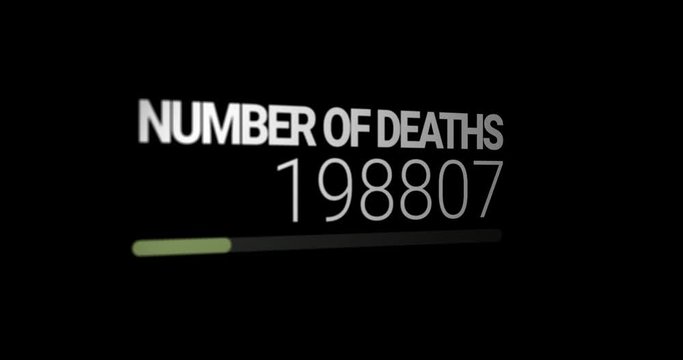 Counting the numbers of deaths. Counting from zero to one million. Black background. Concept of coronavirus pandemic. Alpha.