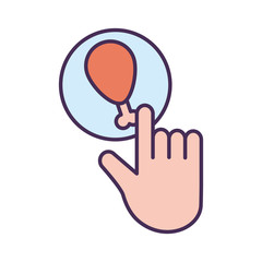 Fototapeta premium Hand with chicken line and fill style icon vector design
