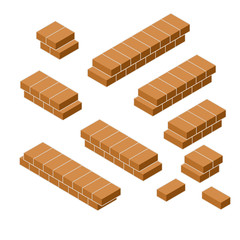 Red brick wall of house. Element of building construction. Corner of Stone object. Isometric illustration. Symbol of protection and security