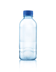 Blue water bottles isolated on white background