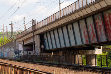 an old railway tunnel for trains in the Czech city and a bridge for trains next to it