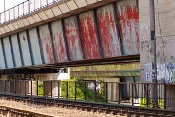 an old railway tunnel for trains in the Czech city and a bridge for trains next to it