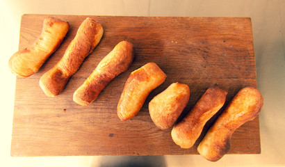 Group of fresh French baguette bread
