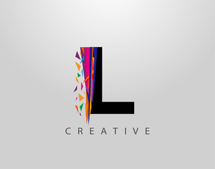 Creative Letter L Logo. Mosaic Abstract L letter design, made of various Strips shapes in color.