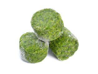 Frozen Spinach leaves. Isolated on white background