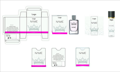 Packaging design, luxury perfume box, pocket perfume and deo design template and mock up box. Illustration vector.
