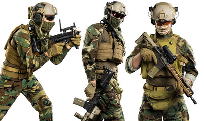 Fototapeta premium US marine corps soldier with rifle. shot in studio. isolated with clipping on white background. 