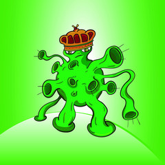 Creative illustration character corona virus monster cartoon with green background