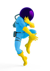 astronaut retro is dancing hip hop in white background