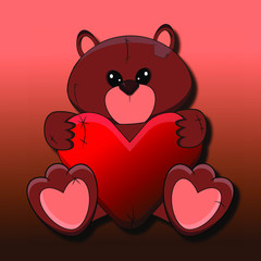 Volumetric teddy bear with a heart on a gradient background