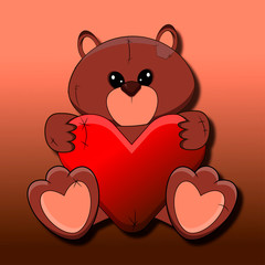 Volumetric teddy bear with a heart on a gradient background