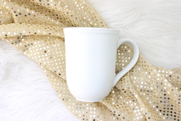 Fototapeta na wymiar Coffee Mug - White - Bright - Farmhouse - Mockup