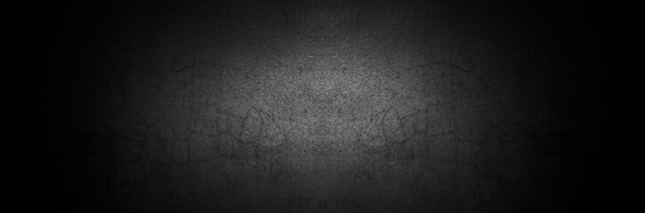 Old wall texture cement dark black gray panorama background abstract grey color design are light with white gradient background.