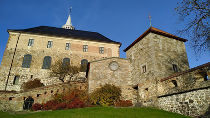 Fototapeta na wymiar Akershus Fortress. Oslo, Norway. Beautiful old castle on the autumn day.
