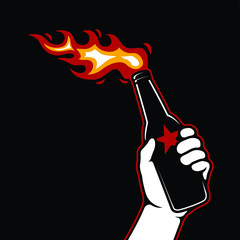 Hand Holding Molotov Cocktail Fire Bottle Bomb Vector Illustration - Vector