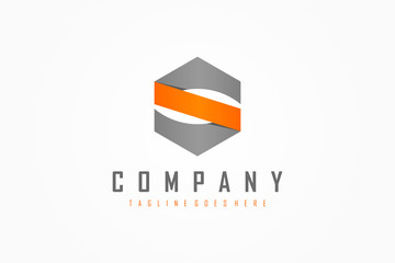 Fototapeta premium Geometric Initial Letter S Logo. Grey Orange Hexagonal Military Shield isolated on White Background. Usable for Business, Building and Technology Logos. Flat Vector Logo Design Template Element.