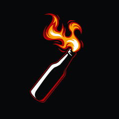 Molotov Cocktail Bottle With Fire On Black Background. Anarchy And Protest Vector Illustration - Vector
