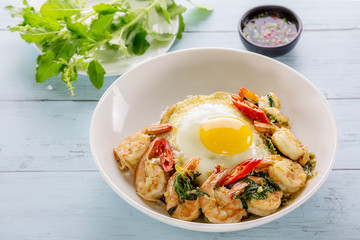 Sweet basil with prawn spicy food