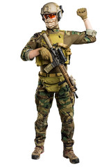 US marine corps soldier with rifle. Shot in studio. isolated with clipping on white background.