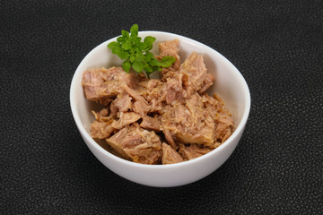 Canned tuna fish in the bowl