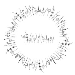 Wreath of summer herbs. black silhouette. vector