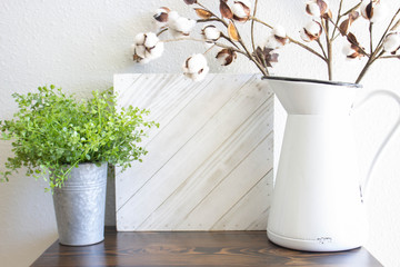 White Square Wood Sign Mockup - Farmhouse