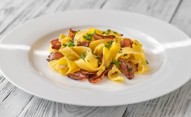 Pappardelle pasta with pancetta