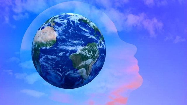 Planet earth in human head silhouette