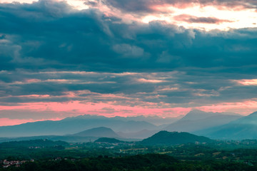 Stormy sunset in the italian countryside