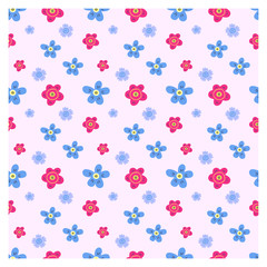 Fototapeta na wymiar Floral seamless decorative pattern. Pink blue and blue flowers on a pale background. You can use it as a background, for printing on fabric, making curtains, bed linen.