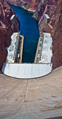 View of The Spillway and Power House Below, Hoover Dam, Nevada, USA