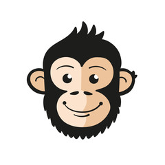 Kopf eines lächelnden Comic Affen mit einem freundlichen, lustigen Gesicht