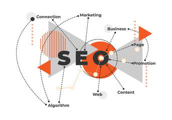 SEO Search engine optimization concept combined with element. Business graph traffic. Clean and flat design.