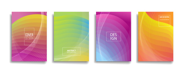 Naklejka premium bright gradient color abstract line pattern background cover design. modern background design with trendy and vivid vibrant rainbow color. blue violet red orange green placard poster cover template