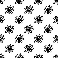 Seamless pattern made from doodle chamomile flowers. Isolated on white background. Vector stock illustration.