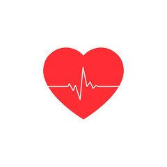 Heart icon with heartbeat line. Health care cardiogram vector illustration isolated on white.