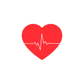 Heart icon with heartbeat line. Health care cardiogram vector illustration isolated on white.