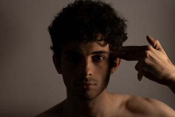 Hand pistol gesture head kill black and white suicide