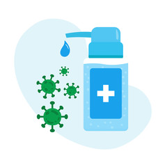 Hand sanitizer gel is dropping to kill the coronavirus. Concept of handwashing in covid-19.