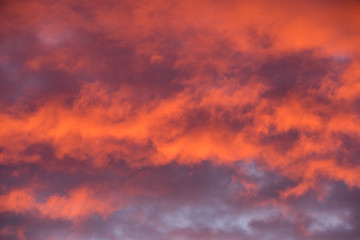 Sunset red sky with clouds horizontal background